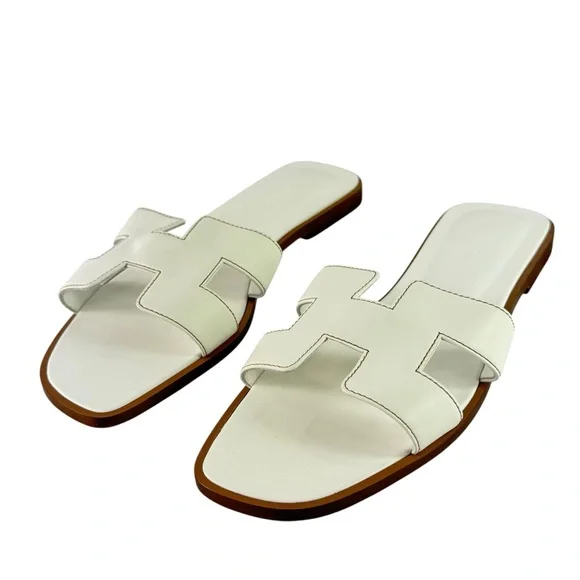 HERMES Oran White Leather H Women's Sandals Made in Italy Marked as 39 - 9US - Picture 12 of 12